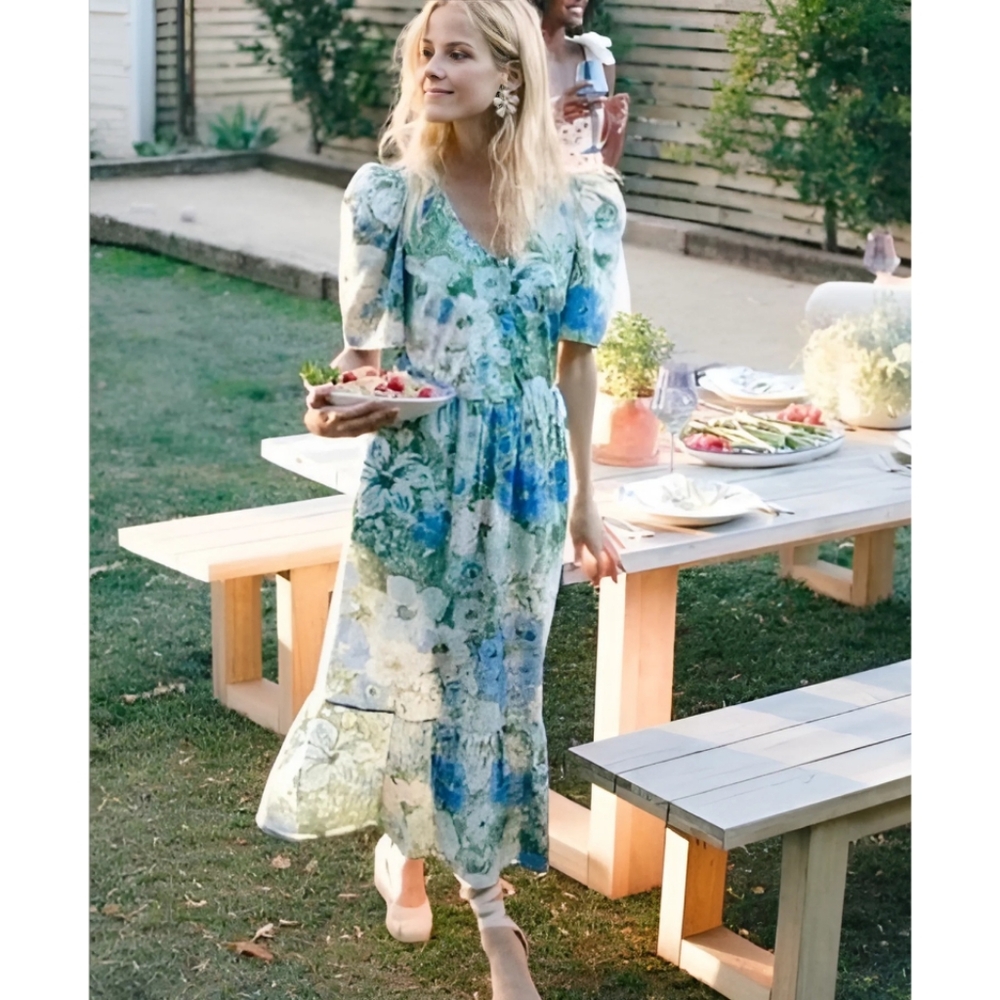 Tuckernuck Jardin de Fleurs Violetta Floral Midi Maxi Dress Large - Picture 4 of 12